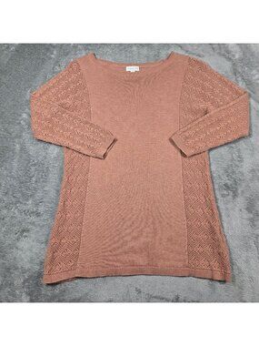 Garnet Hill Sweater Small Muted Pink Pointelle Sleeve Linen Blend Feminine Top